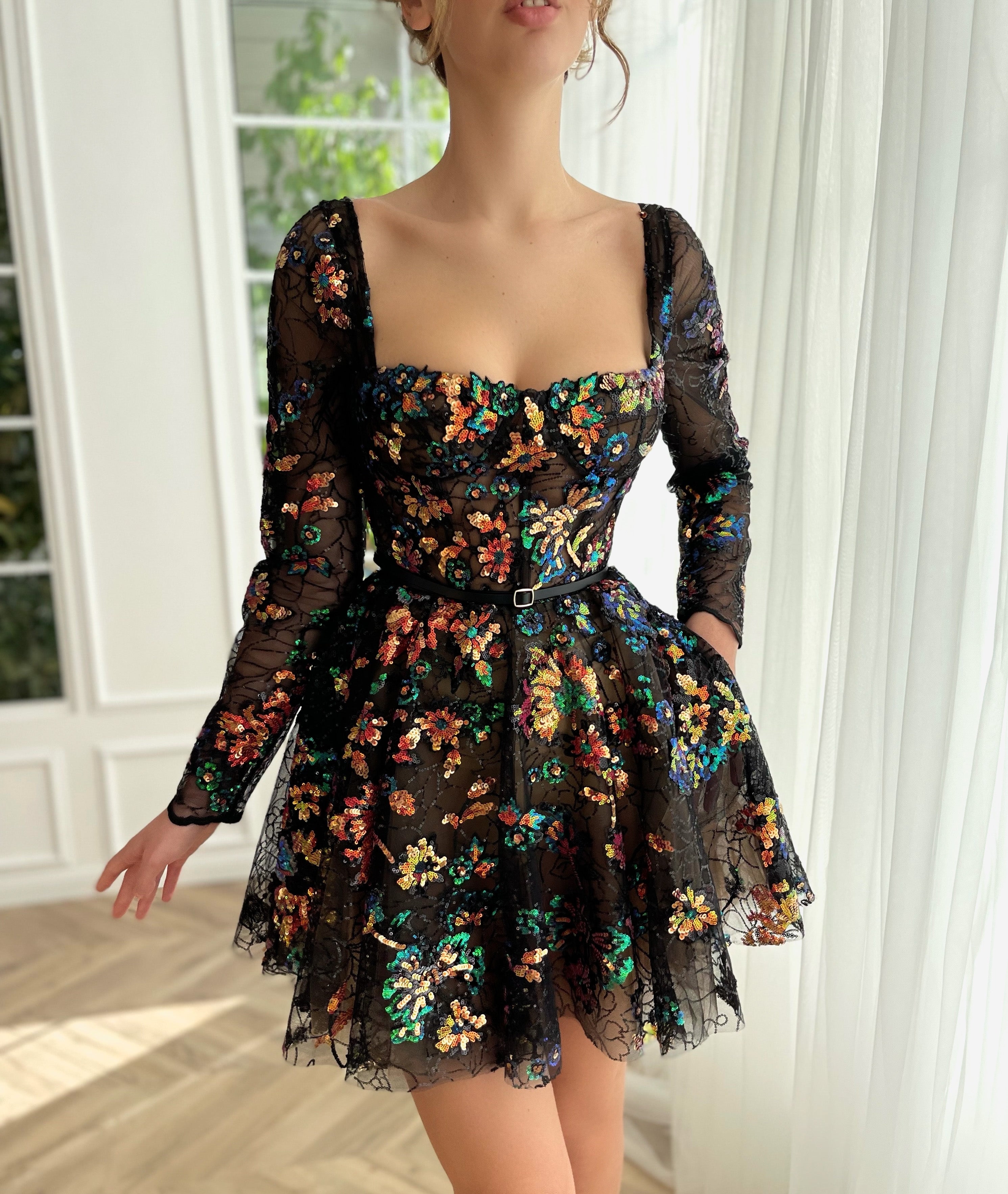 black dress with flowers